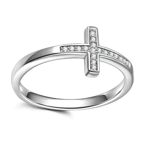 🎁 925 Silver Plated Dainty Cross Shaped Classy Ring, GPMB1515 - Picture 1 of 4